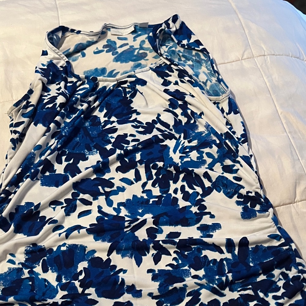 Blue and White Floral Sleeveless Top